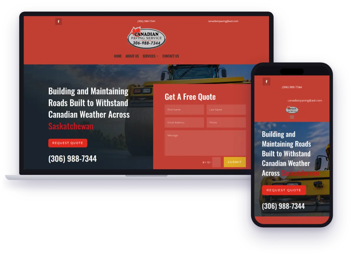 Canadian Paving Service website on laptop and phone